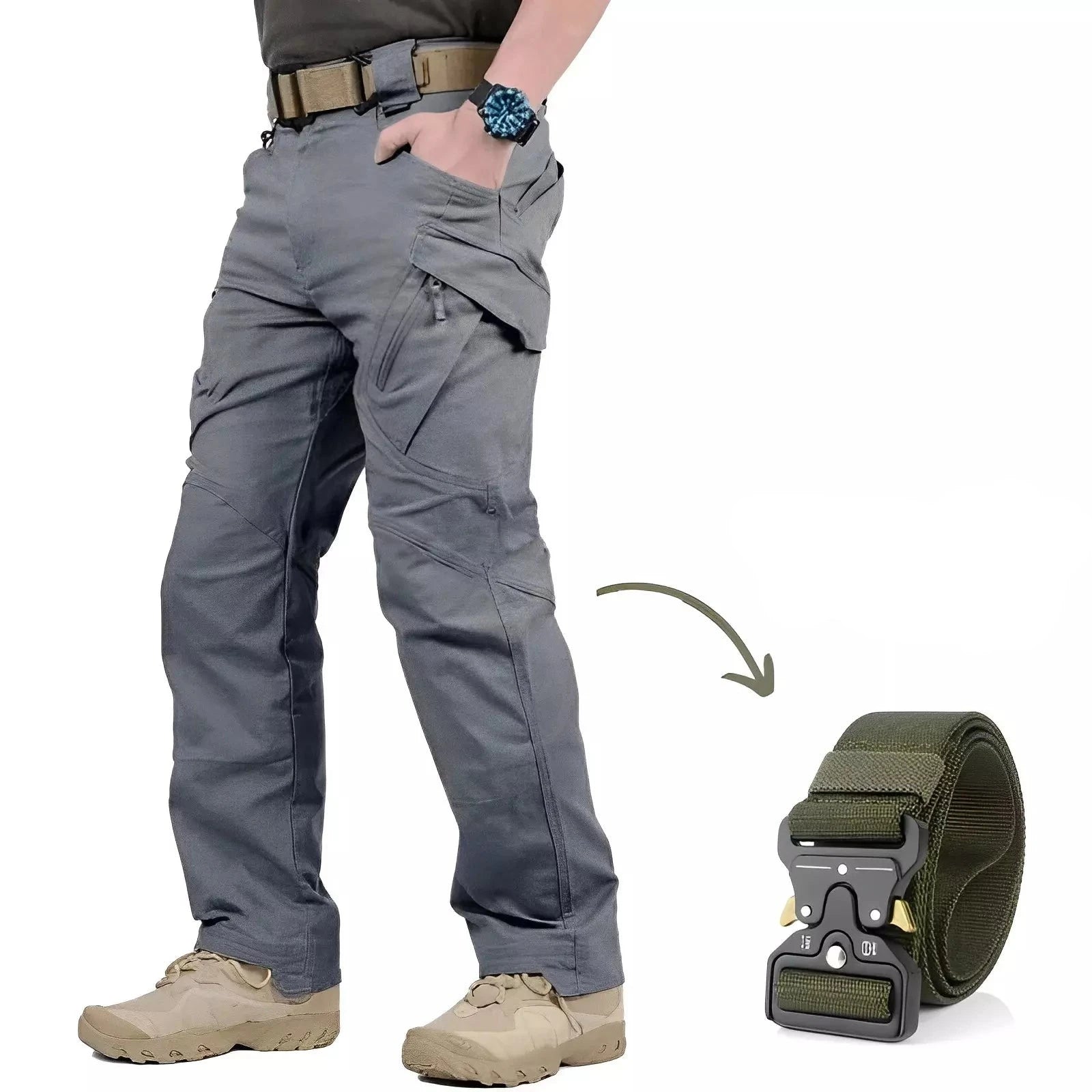Pantalones tácticos militares impermeables con cinturón