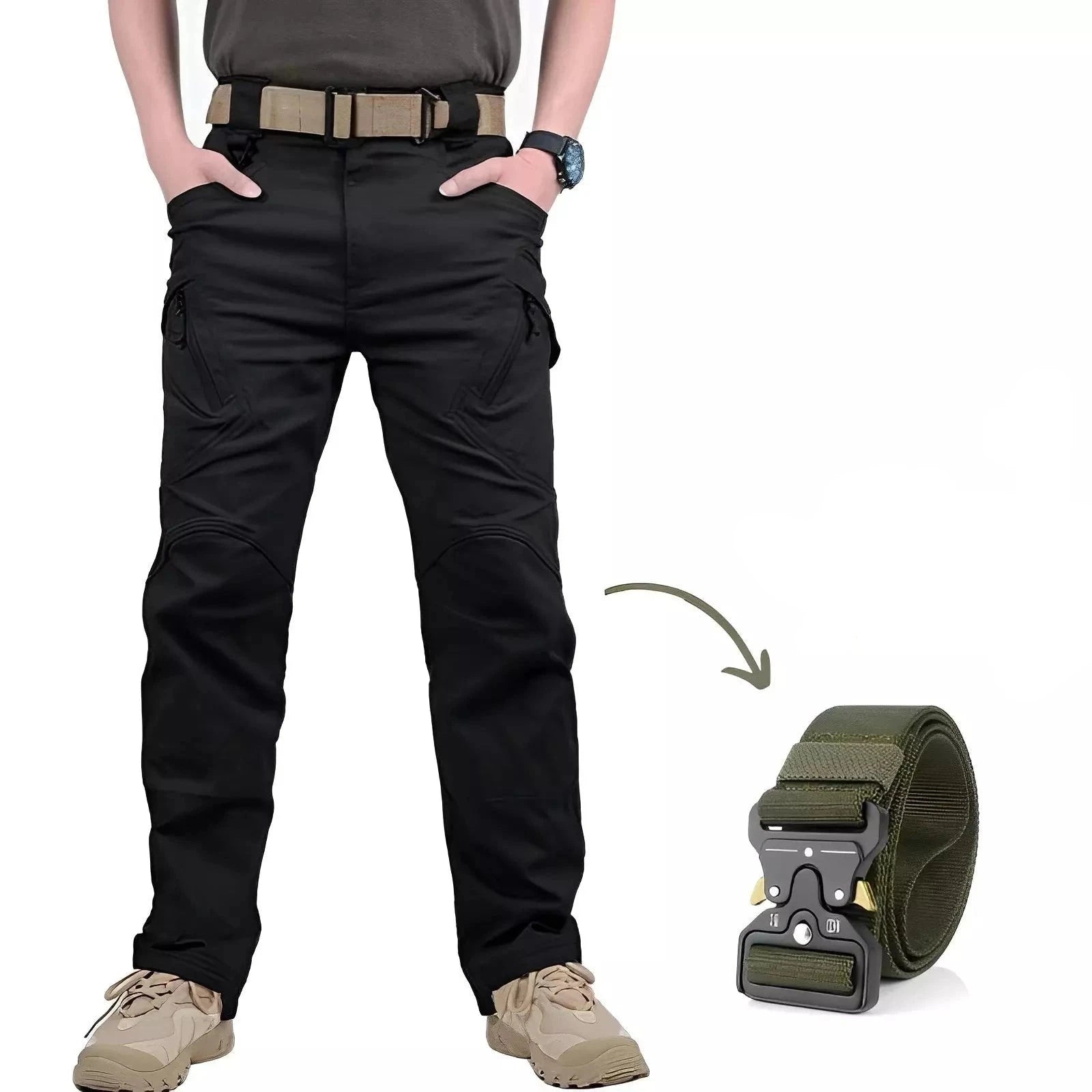 Pantalones tácticos militares impermeables con cinturón