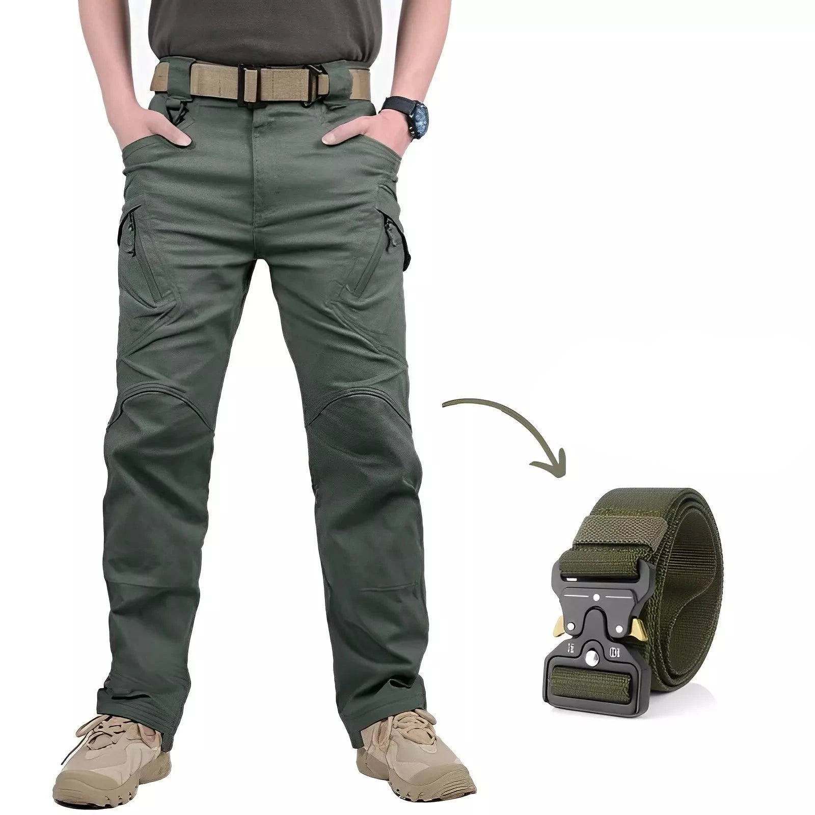 Pantalones tácticos militares impermeables con cinturón